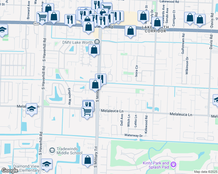 map of restaurants, bars, coffee shops, grocery stores, and more near 4405 Maine Street in Lake Worth Beach