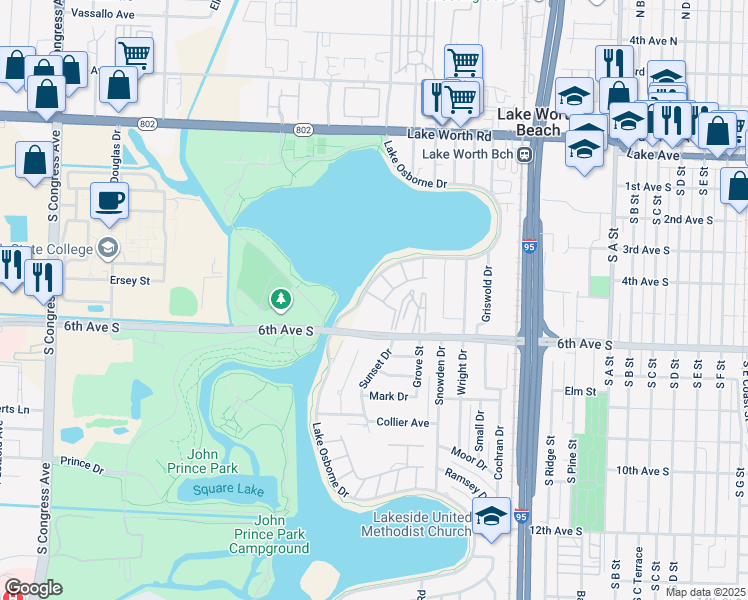 map of restaurants, bars, coffee shops, grocery stores, and more near 2440 Lake Osborne Drive in Lake Worth