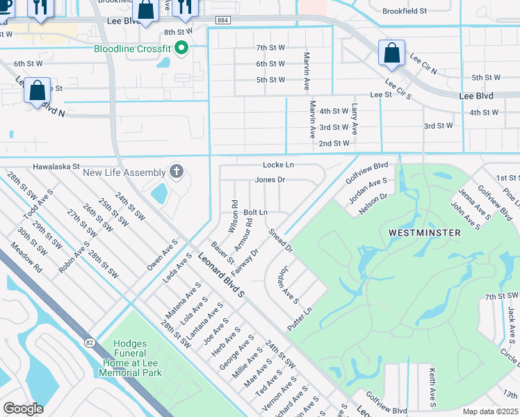 map of restaurants, bars, coffee shops, grocery stores, and more near 2208 Snead Drive in Lehigh Acres