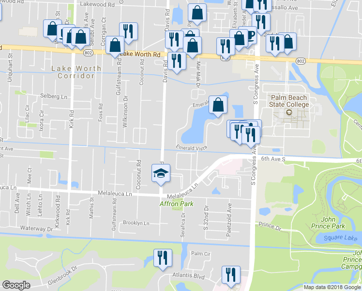 map of restaurants, bars, coffee shops, grocery stores, and more near 4406 Emerald Vista in Lake Worth