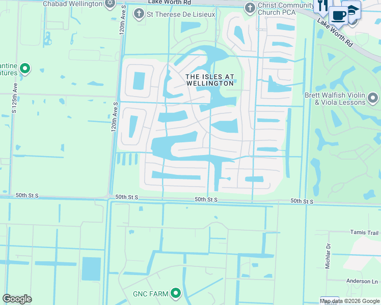 map of restaurants, bars, coffee shops, grocery stores, and more near 11579 Knightsbridge Place in Wellington