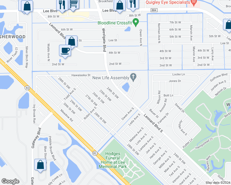 map of restaurants, bars, coffee shops, grocery stores, and more near 5144 24th Street Southwest in Lehigh Acres