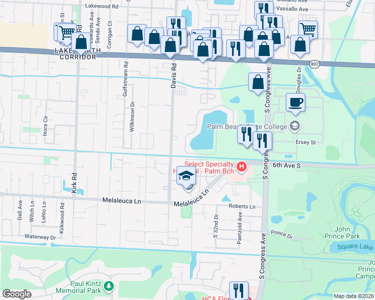 map of restaurants, bars, coffee shops, grocery stores, and more near 4406 Emerald Vista in Lake Worth