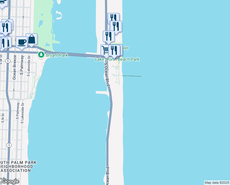 map of restaurants, bars, coffee shops, grocery stores, and more near 3100 South Ocean Boulevard in Palm Beach