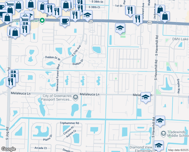 map of restaurants, bars, coffee shops, grocery stores, and more near 172 Pine High Occupancy Vehicle Circle in Greenacres