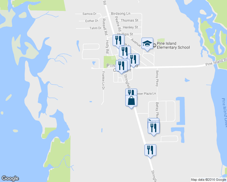 map of restaurants, bars, coffee shops, grocery stores, and more near 5702 George Street in Saint James City