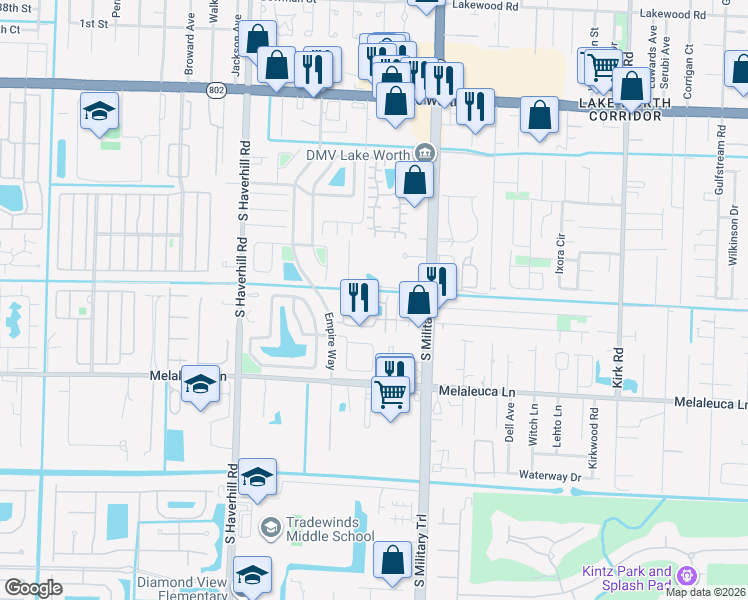 map of restaurants, bars, coffee shops, grocery stores, and more near 4476 47th Avenue South in Lake Worth