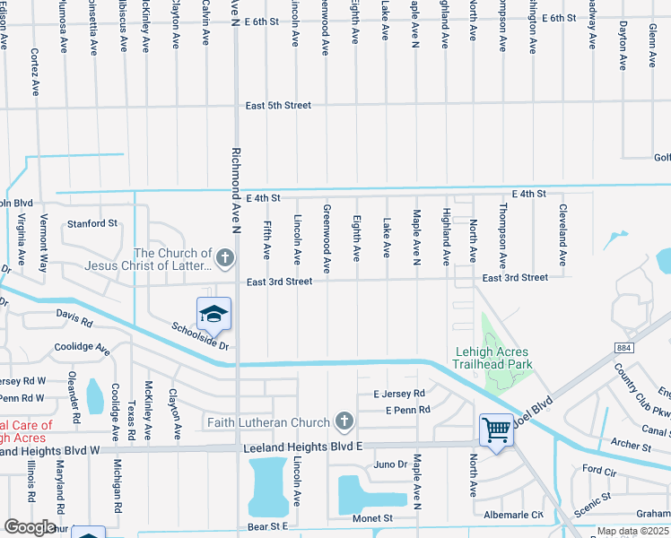 map of restaurants, bars, coffee shops, grocery stores, and more near 307 Eighth Avenue in Lehigh Acres