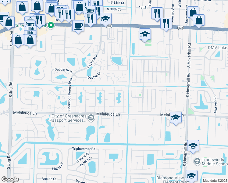 map of restaurants, bars, coffee shops, grocery stores, and more near 1407 14th Lane in Greenacres