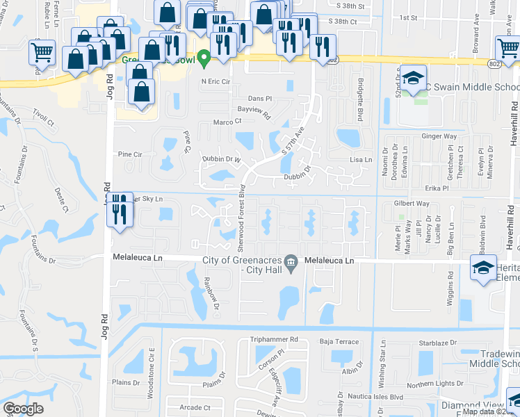 map of restaurants, bars, coffee shops, grocery stores, and more near 1910 19th Lane in Greenacres