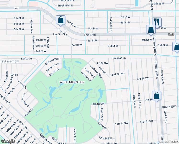 map of restaurants, bars, coffee shops, grocery stores, and more near 4693 Golfview Boulevard in Lehigh Acres