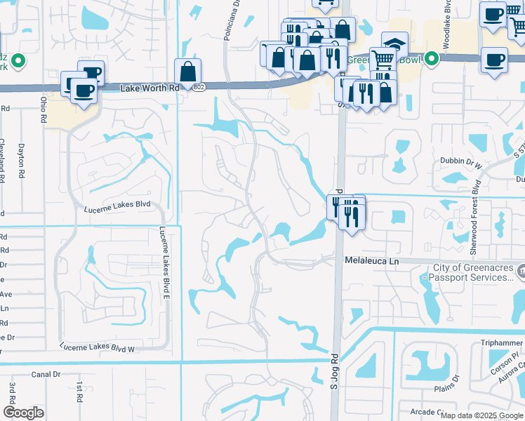 map of restaurants, bars, coffee shops, grocery stores, and more near 4500 Gefion Court in Lake Worth