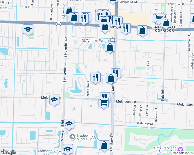 map of restaurants, bars, coffee shops, grocery stores, and more near 4476 47th Avenue South in Lake Worth