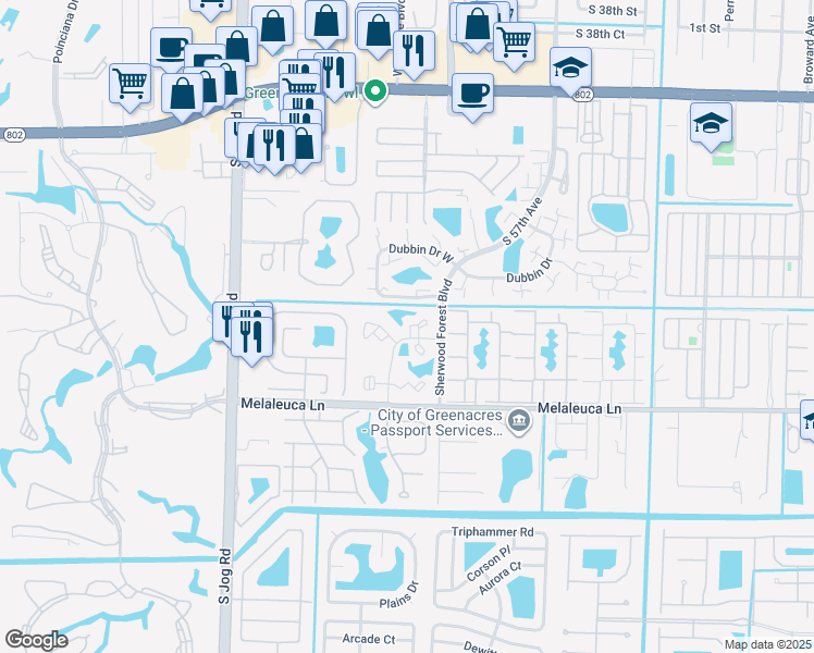 map of restaurants, bars, coffee shops, grocery stores, and more near 2710 27th Lane in Greenacres