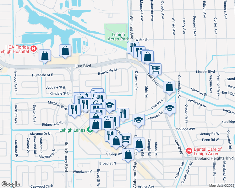 map of restaurants, bars, coffee shops, grocery stores, and more near 1214 Casedale Street in Lehigh Acres