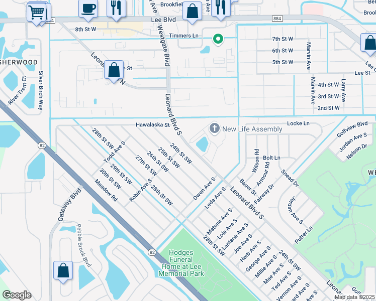 map of restaurants, bars, coffee shops, grocery stores, and more near 5145 Leonard Boulevard South in Lehigh Acres