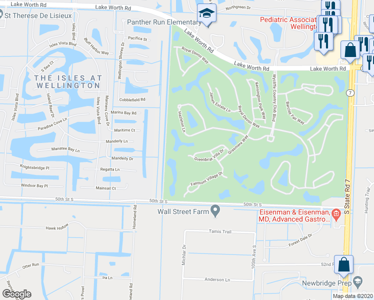 map of restaurants, bars, coffee shops, grocery stores, and more near 10726 Greenbriar Villa Drive in Lake Worth