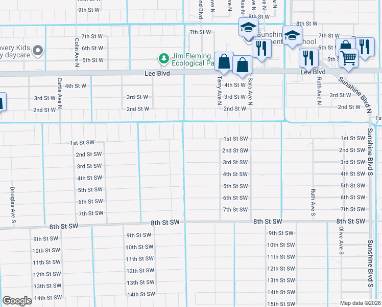 map of restaurants, bars, coffee shops, grocery stores, and more near 3619 2nd Street Southwest in Lehigh Acres