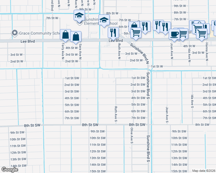 map of restaurants, bars, coffee shops, grocery stores, and more near 3310 2nd Street Southwest in Lehigh Acres