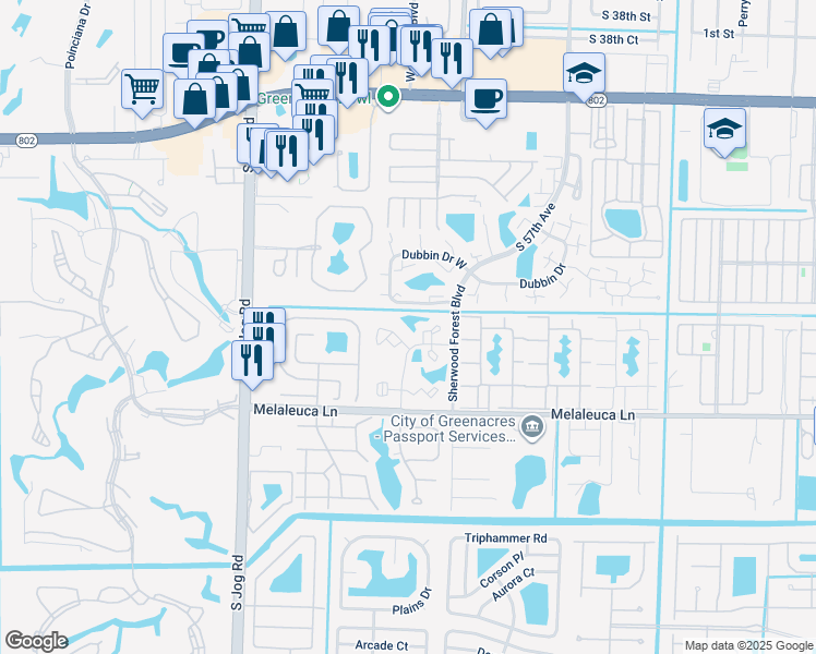 map of restaurants, bars, coffee shops, grocery stores, and more near 2710 27th Lane in Greenacres