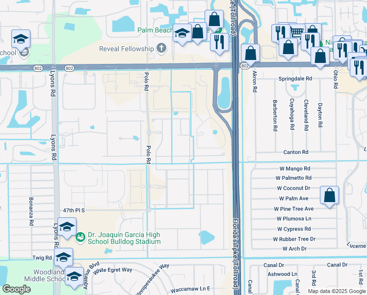 map of restaurants, bars, coffee shops, grocery stores, and more near 4603 San Fratello Circle in Lake Worth