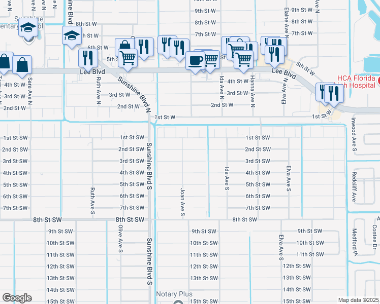 map of restaurants, bars, coffee shops, grocery stores, and more near 2925 2nd Street Southwest in Lehigh Acres