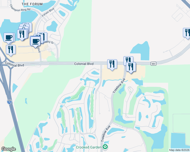 map of restaurants, bars, coffee shops, grocery stores, and more near 9035 Triangle Palms Lane in Fort Myers