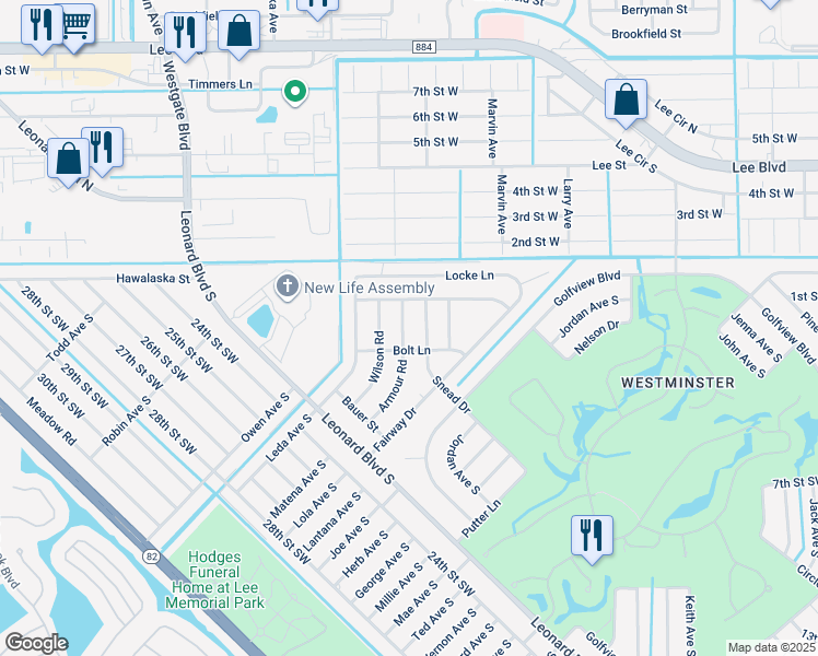 map of restaurants, bars, coffee shops, grocery stores, and more near 2120 Snead Drive in Lehigh Acres