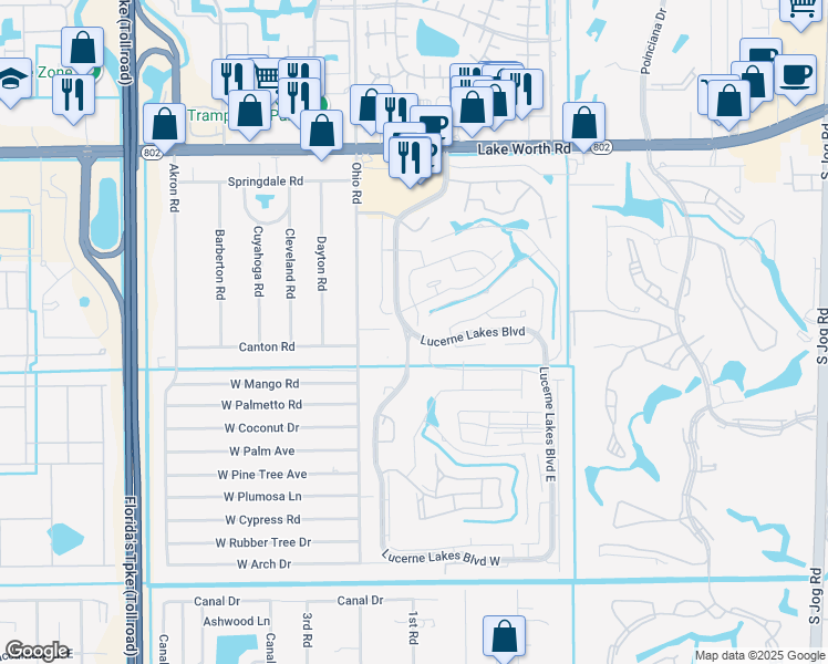 map of restaurants, bars, coffee shops, grocery stores, and more near 4515 Pine Park Drive South in Lake Worth
