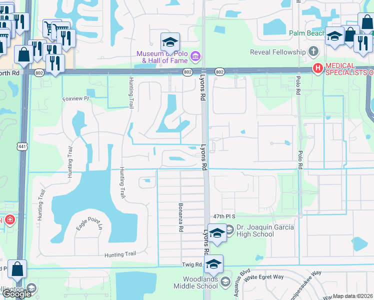 map of restaurants, bars, coffee shops, grocery stores, and more near 9059 Silver Glen Way in Lake Worth