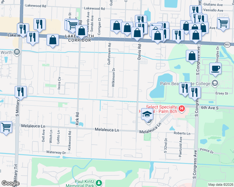 map of restaurants, bars, coffee shops, grocery stores, and more near 4409 Coconut Road in Lake Worth