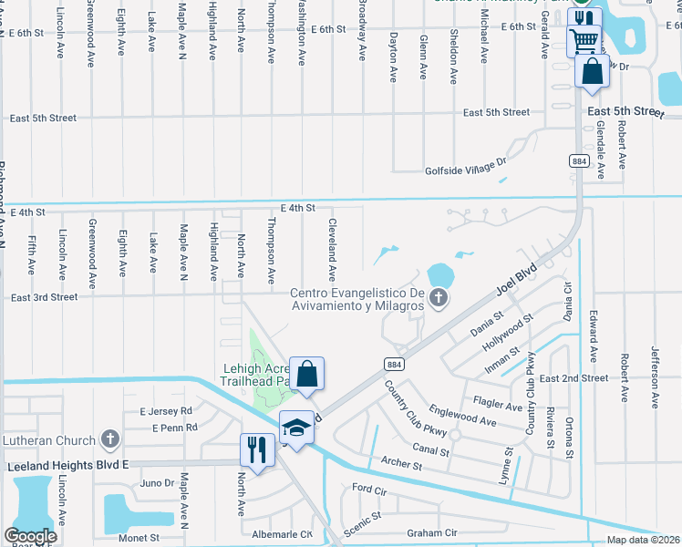 map of restaurants, bars, coffee shops, grocery stores, and more near 306 Cleveland Avenue in Lehigh Acres