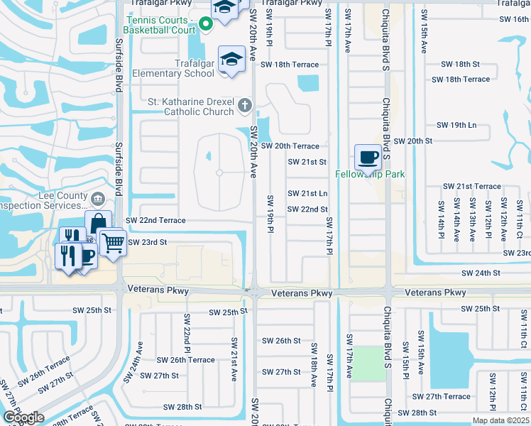 map of restaurants, bars, coffee shops, grocery stores, and more near 2210 Southwest 19th Place in Cape Coral