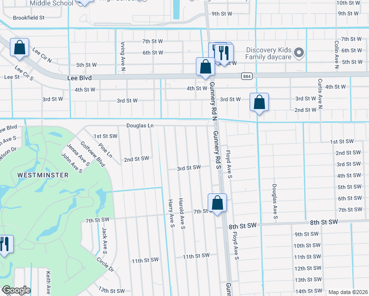 map of restaurants, bars, coffee shops, grocery stores, and more near 118 Gordon Avenue South in Lehigh Acres