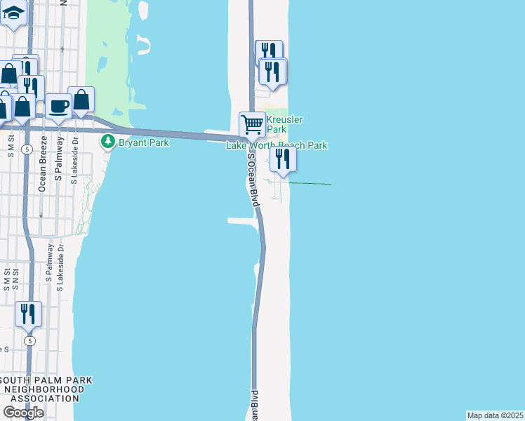 map of restaurants, bars, coffee shops, grocery stores, and more near 3000 South Ocean Boulevard in Palm Beach