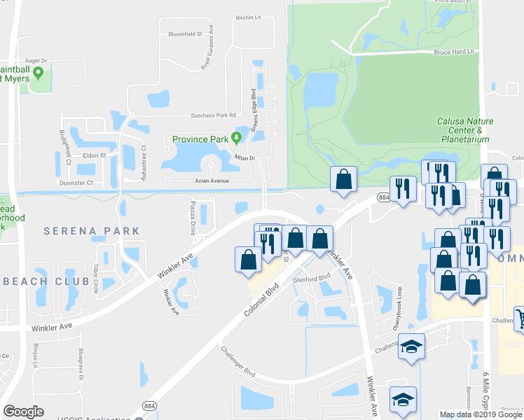 map of restaurants, bars, coffee shops, grocery stores, and more near 4251 Winkler Avenue in Fort Myers