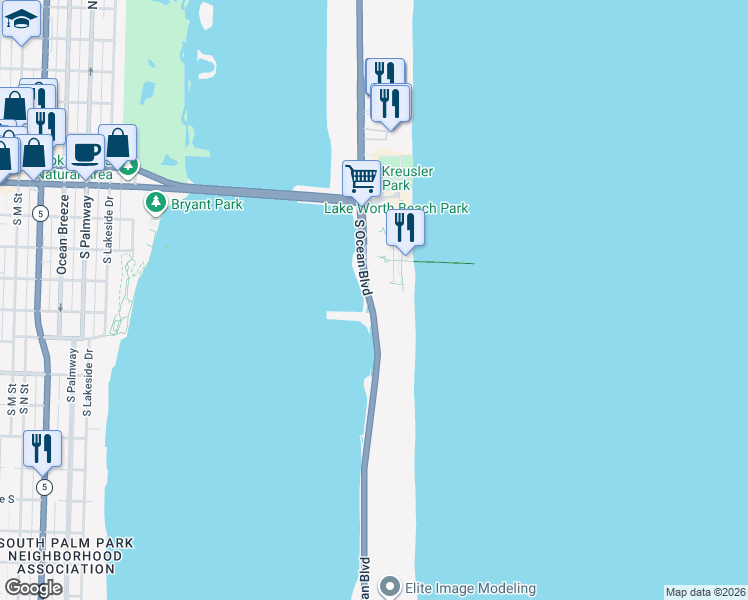 map of restaurants, bars, coffee shops, grocery stores, and more near 3550 South Ocean Boulevard in Palm Beach