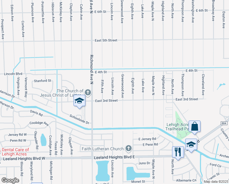 map of restaurants, bars, coffee shops, grocery stores, and more near 306 Lincoln Avenue in Lehigh Acres