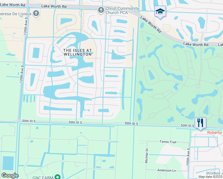 map of restaurants, bars, coffee shops, grocery stores, and more near 11184 Manderly Lane in Wellington