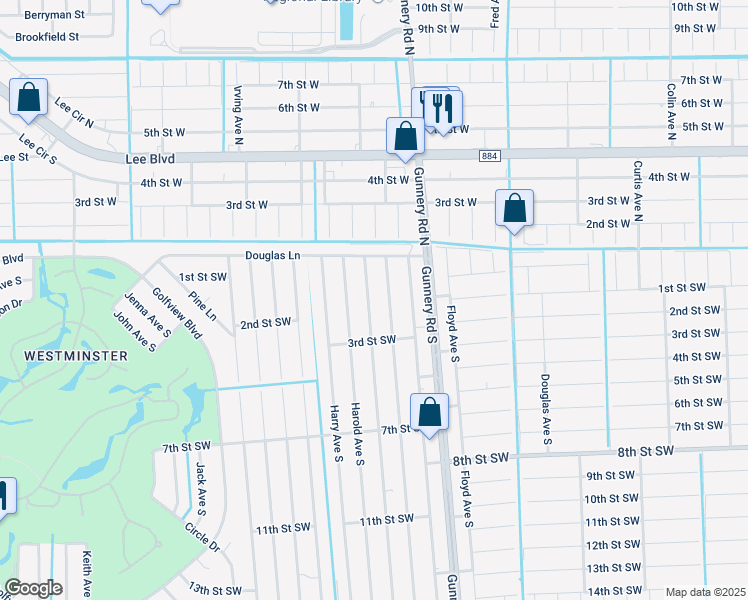map of restaurants, bars, coffee shops, grocery stores, and more near 118 Gordon Avenue South in Lehigh Acres