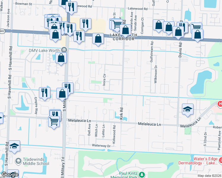 map of restaurants, bars, coffee shops, grocery stores, and more near 4456 Aster Drive in Lake Worth