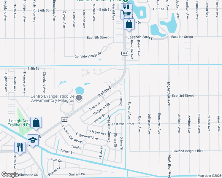 map of restaurants, bars, coffee shops, grocery stores, and more near 358 Easton Court in Lehigh Acres