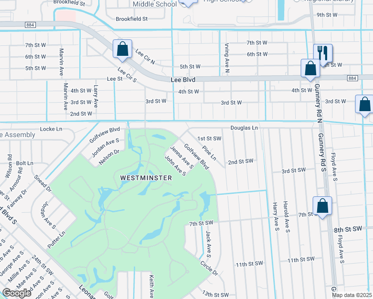 map of restaurants, bars, coffee shops, grocery stores, and more near 4693 Golfview Boulevard in Lehigh Acres