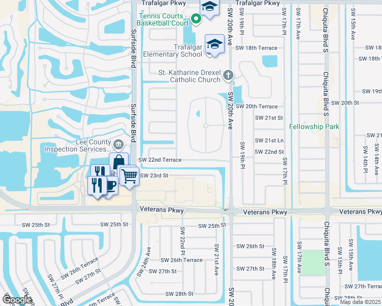 map of restaurants, bars, coffee shops, grocery stores, and more near 2205 Cape Heather Circle in Cape Coral