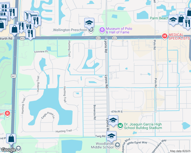 map of restaurants, bars, coffee shops, grocery stores, and more near 9059 Silver Glen Way in Lake Worth