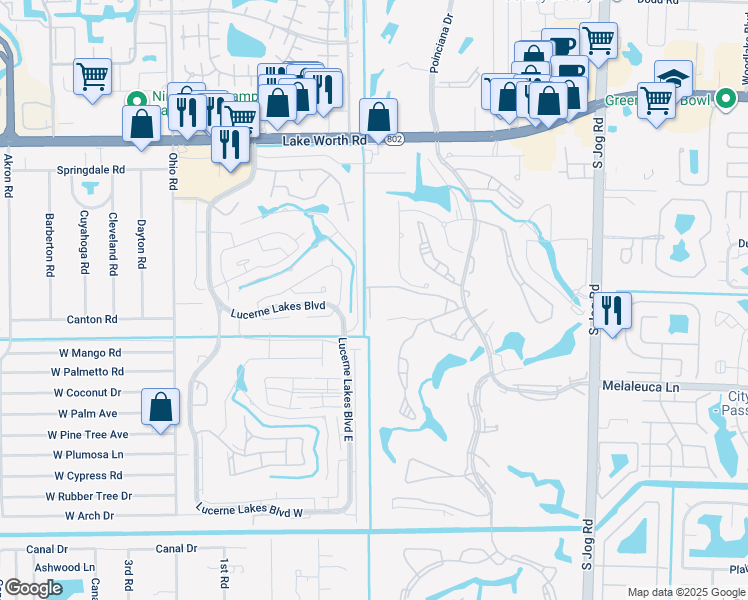 map of restaurants, bars, coffee shops, grocery stores, and more near 7240 Pine Forest Circle in Lake Worth
