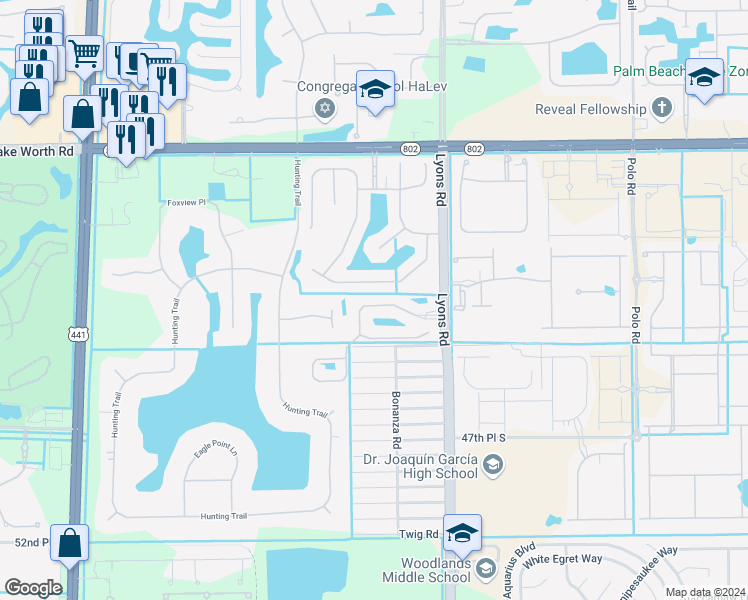 map of restaurants, bars, coffee shops, grocery stores, and more near 9101 Silver Glen Way in Lake Worth