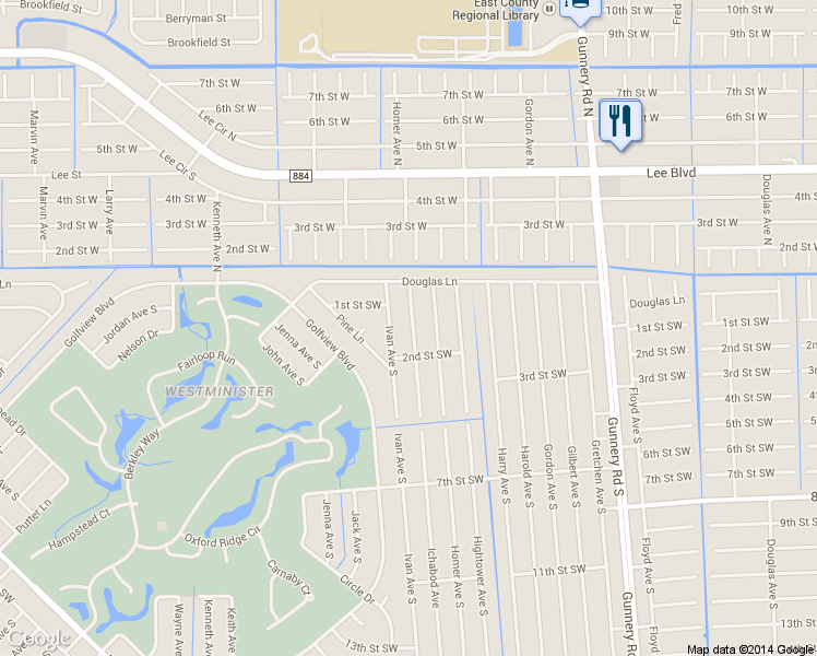 map of restaurants, bars, coffee shops, grocery stores, and more near 125 Ichabod Avenue South in Lehigh Acres