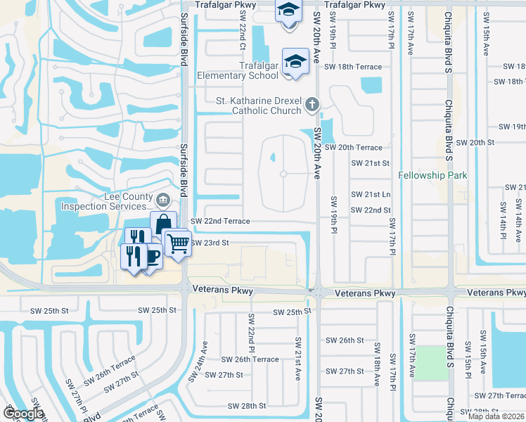 map of restaurants, bars, coffee shops, grocery stores, and more near 2205 Cape Heather Circle in Cape Coral
