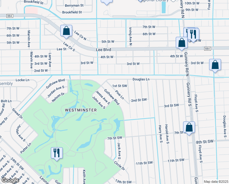 map of restaurants, bars, coffee shops, grocery stores, and more near 126 Pine Lane in Lehigh Acres